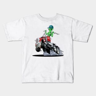 Cartoon alien drives a truck. Kids T-Shirt